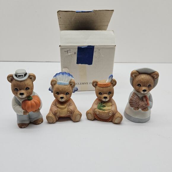 Homco Other - HOMCO Set of 4 Porcelain Mini Bears THANKSGIVING Harvest # 5312